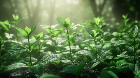 森林绿叶细流轻雾