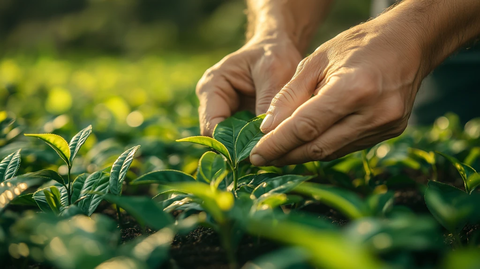 男子修剪茶树枝叶