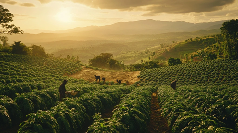 咖啡园农民劳作景观