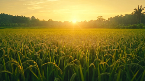 金色阳光洒满稻田