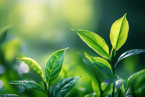新鲜绿茶嫩叶特写