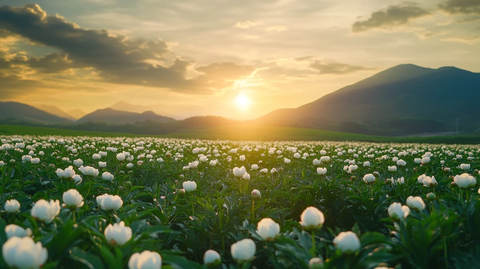 晨光山影绿牡丹