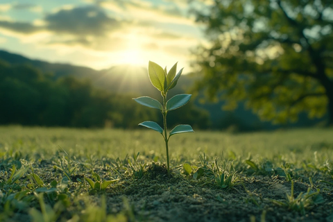 绿芽萌发于青草间