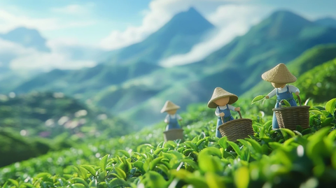 茶园工人采摘茶叶