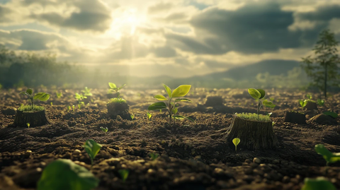 树林新生小树苗阳光照耀