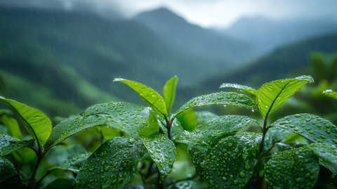 湿叶山林背景模糊山脉