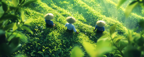 农民采茶绿叶田间