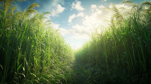 巨型芒草田阳光下绿叶