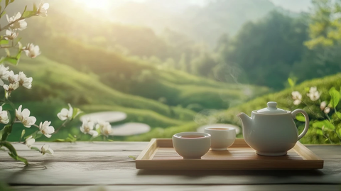 陶瓷茶具木桌茶园