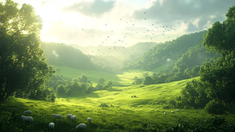 晨曦山林羊群草地