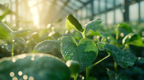 阳光下带露水的黄瓜植株