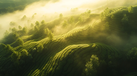 茶树梯田清晨阳光