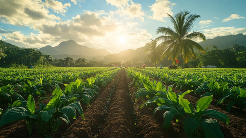 烟草田中劳作景象
