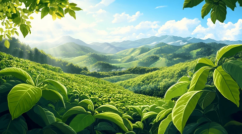 山间核桃林与绿叶天空