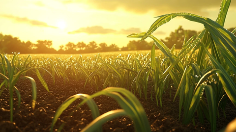 甘蔗田晨光露珠摇曳