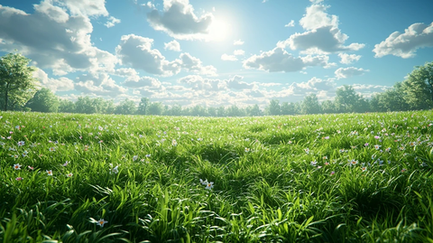 倾斜草地与广阔天空