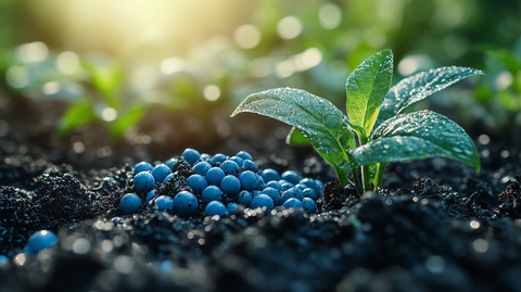 湿润土壤与蓝色肥料