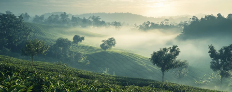 清晨雾气茶园