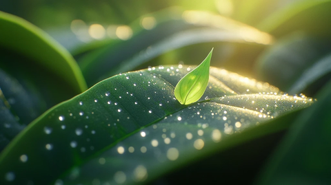 露珠下的嫩叶缓缓展开