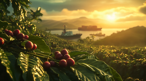 咖啡园日出农民采收咖啡果