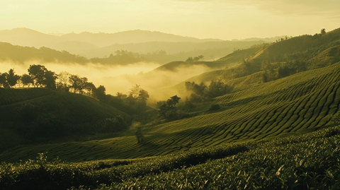 茶园晨曦茶田薄雾