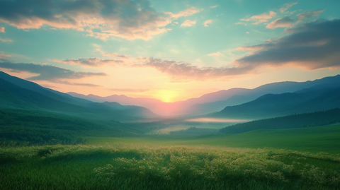 山谷日出晨光映照