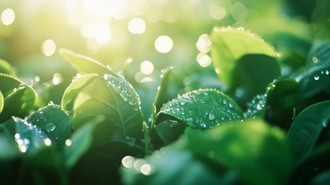 茶叶露珠阳光透射