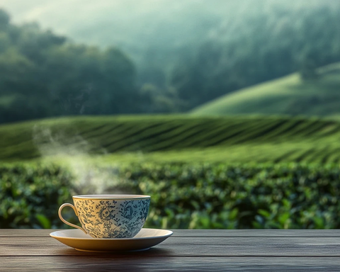 茶杯与茶园的静谧景象