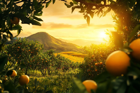 小山远景与橙园阳光