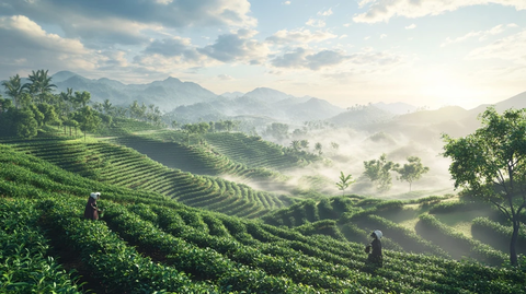 茶园熊猫茶农采茶景观