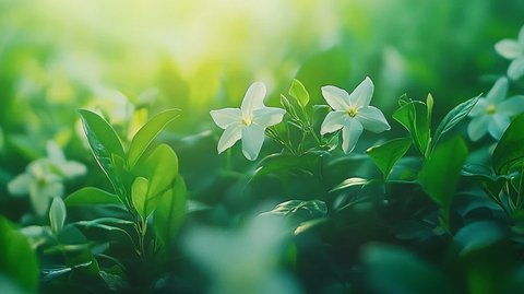 茉莉花与绿叶野外生长