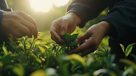 农民采茶特写手部细节