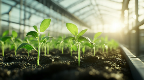 阳光温室幼苗整齐排列
