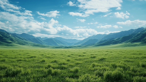 绿草地与青山蓝天