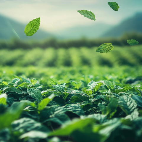 模糊农田薄荷叶飘飞