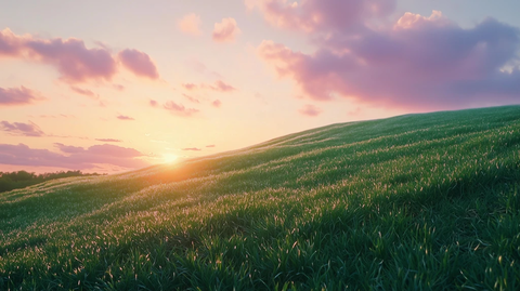春日晨曦下的起伏山丘