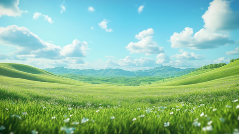 蓝天绿草滚动山丘