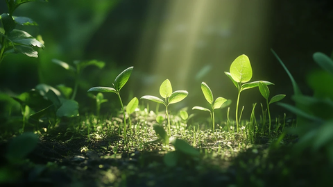 绿色嫩芽阳光下生长