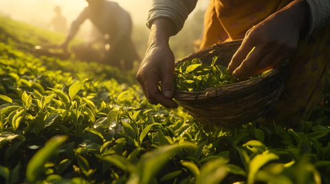 茶园采茶工采摘茶叶