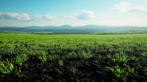 绿草地黑土蓝天远山