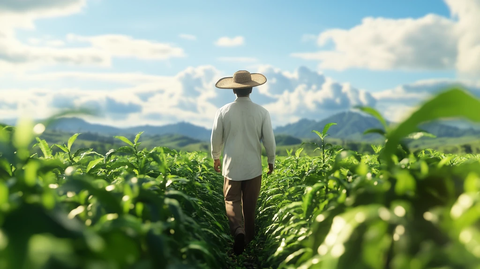 农夫走向咖啡种植园