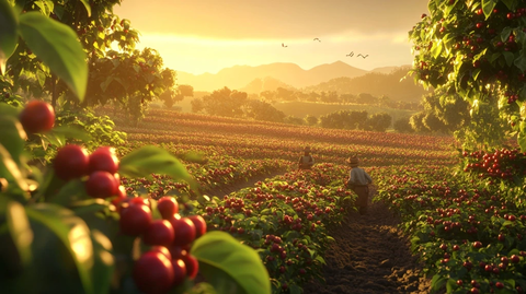 咖啡农场日出采摘场景