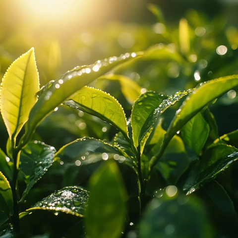 新鲜茶叶水滴阳光