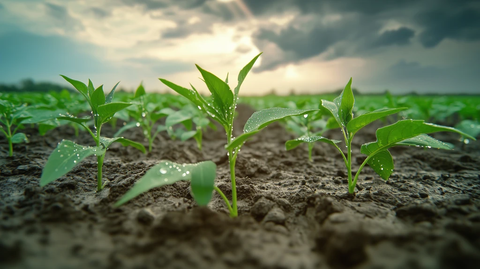 向日葵叶水滴夕阳光线