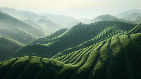 山间茶园曲径与茶屋