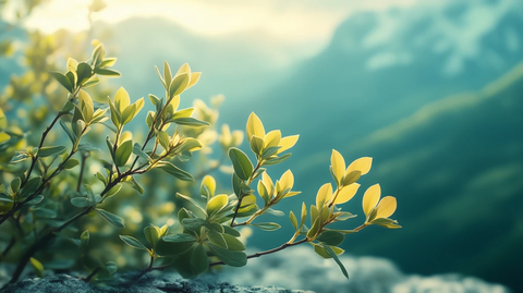 丁香树叶与山石近景