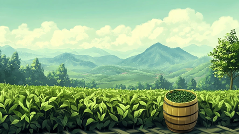 茶园茶树茶叶竹篮装