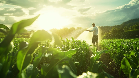 农民浇水绿植阳光