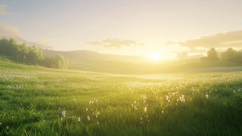 金色阳光洒满绿色田野