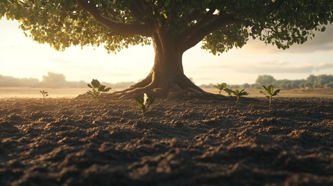 大树与小树苗共生景象